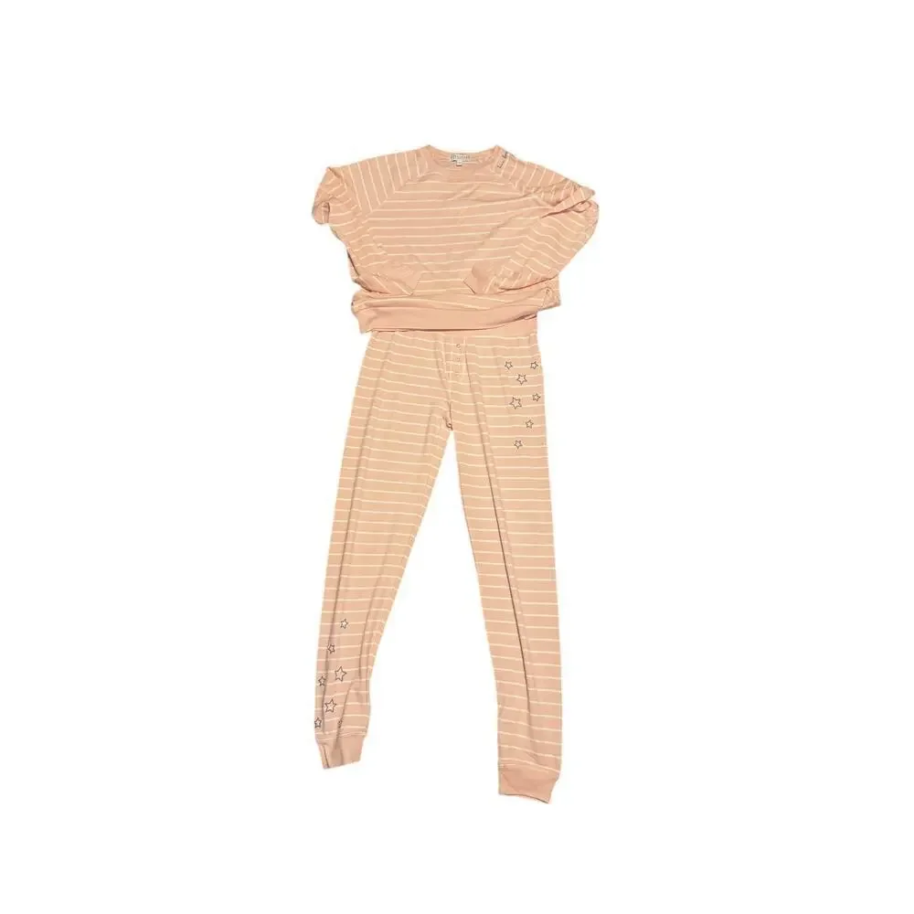 PJ Salvage “Shine Bright” Pink Stripe Waffle-Knit Pajama Set Size Small - Picture 2 of 6